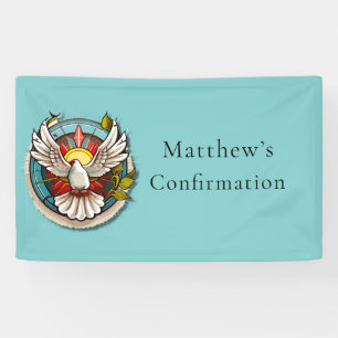 White Dove Aquamarin Blue Confirmation Feier Banner
