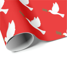 White Dove Bird mit Olive Branch auf Rot Geschenkpapier