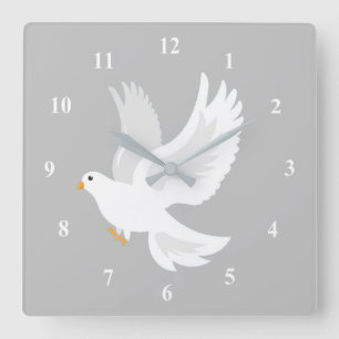 White dove bird on grey quadratische wanduhr