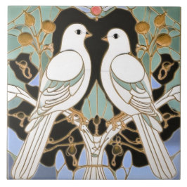 White Dove Birds Art Nouveau Doves Bird Art Deco Fliese