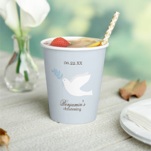 White Dove Boy Christening Personalisiert Pappbecher