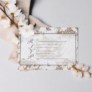 White Dove Garden Wedding Sage Green RSVP Karte