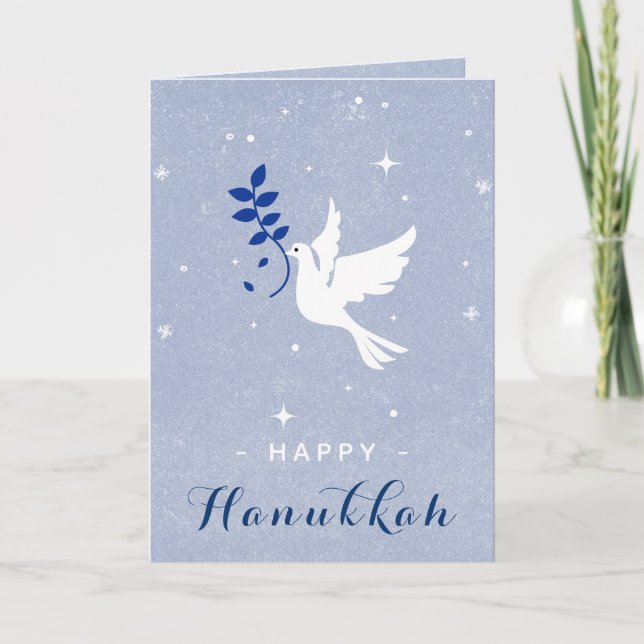 White Dove Happy Hanukkah Glitzern & Schneeflocken Karte (Vorderseite)
