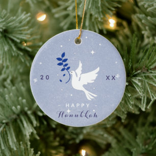 White Dove Happy Hanukkah Year Chrismukkah Keramik Ornament