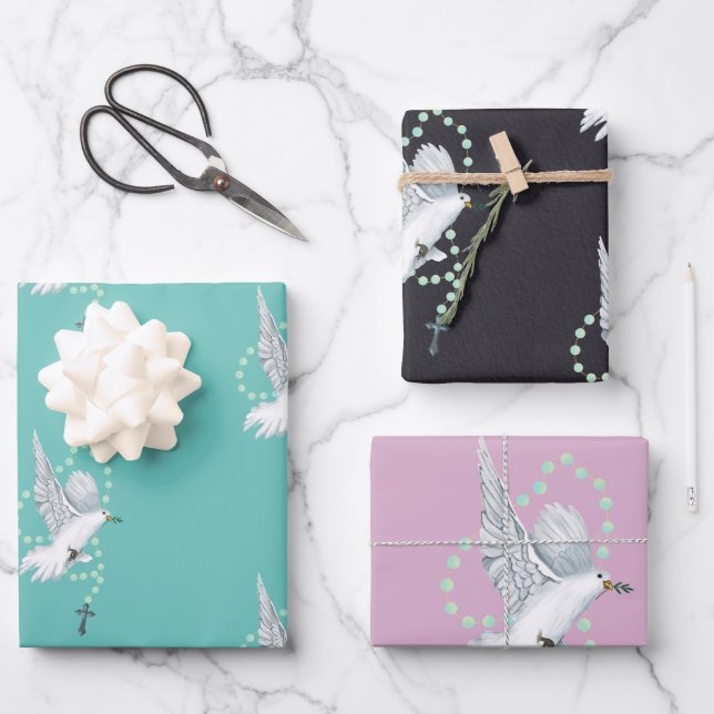 White Dove mit Rosary Geschenkpapier Set (Vorderseite)