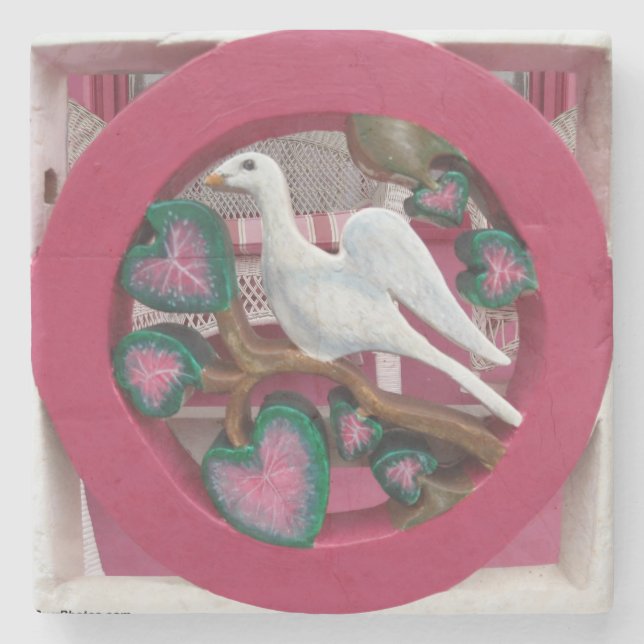 White Dove on Pink - Martha's Vineyard Steinuntersetzer (Vorderseite)