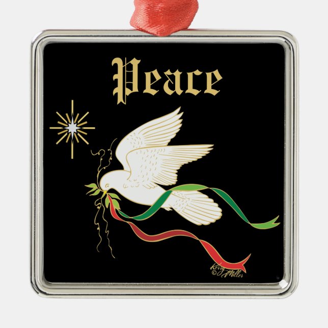White Dove Spreading Peace Ornament Aus Metall (Vorne)