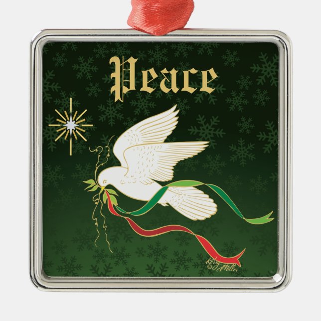 White Dove Spreading Peace Ornament Aus Metall (Vorne)
