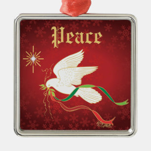 White Dove Spreading Peace Ornament Aus Metall