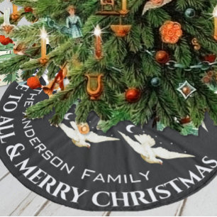 White Dove Stars Crescent Moon Weihnachten Fleece Weihnachtsbaumdecke