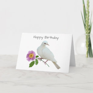 White Dove with Wild Rose Birthday Card Karte