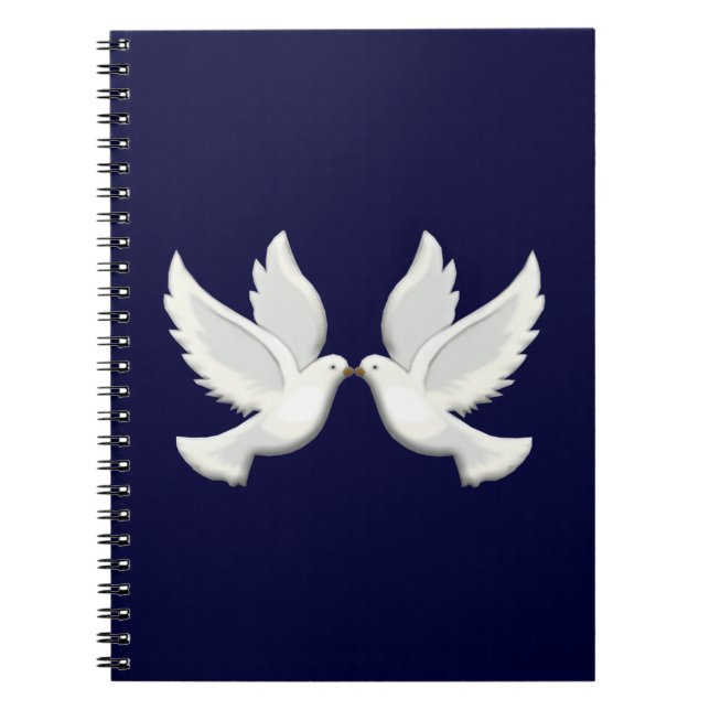White Doves auf Blue Spiral Notebook Notizblock (Vorderseite)