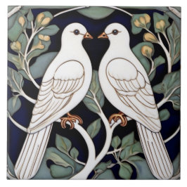 White Doves Birds Art Nouveau Dove Bird Art Deco Fliese