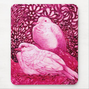 WHITE DOVES IN PINK FUCHSIA MOUSEPAD