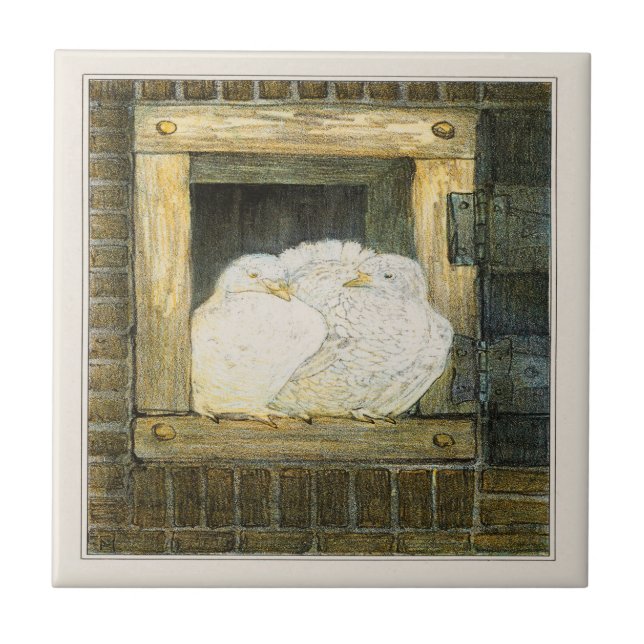 White Doves in Window Dutch Viktorianisch Art Fliese (Vorderseite)