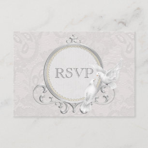 White Doves & Paisley Lace Wedding RSVP Karte