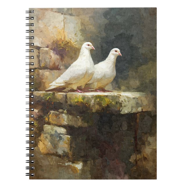 White Doves Stone Wall Notebook Notizblock (Vorderseite)