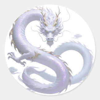 White Dragon Art | Mythische Fantasy-Ästhetik | Od Runder Aufkleber