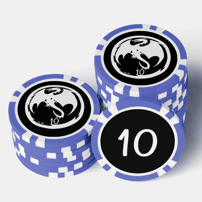 White Dragon Black Blue 10 gestreifter Poker Chip (Stapel)
