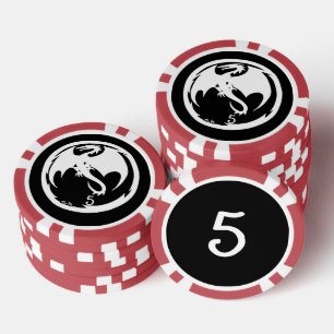 White Dragon Black Red 5 Strip Poker Chip