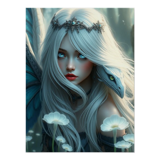White Dragon Fairy Art Poster (Vorderseite)