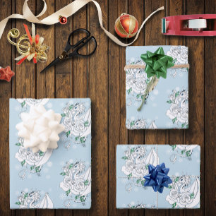 White Dragon Rose Schneeflocken Blau Geschenkpapier Set