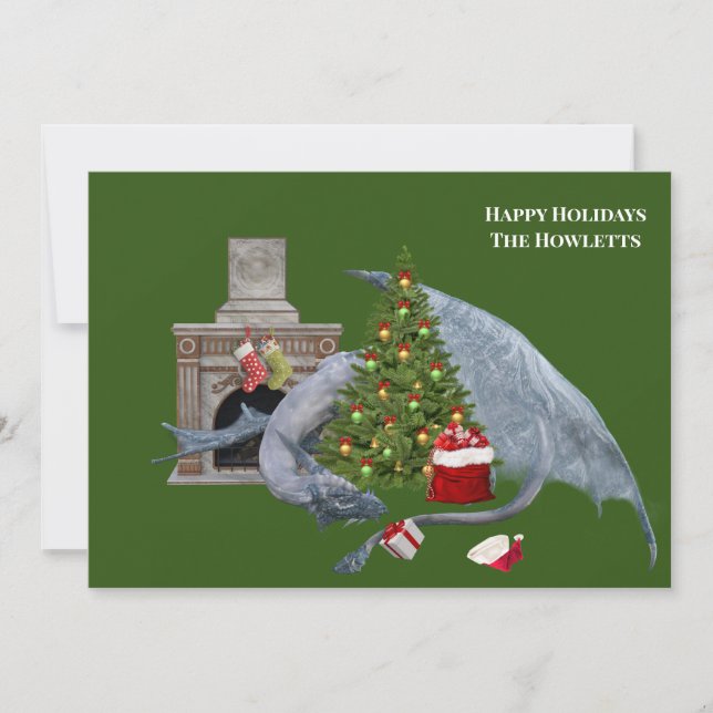 White Dragon Weihnachtsbaum Feiertagskarte (Vorderseite)