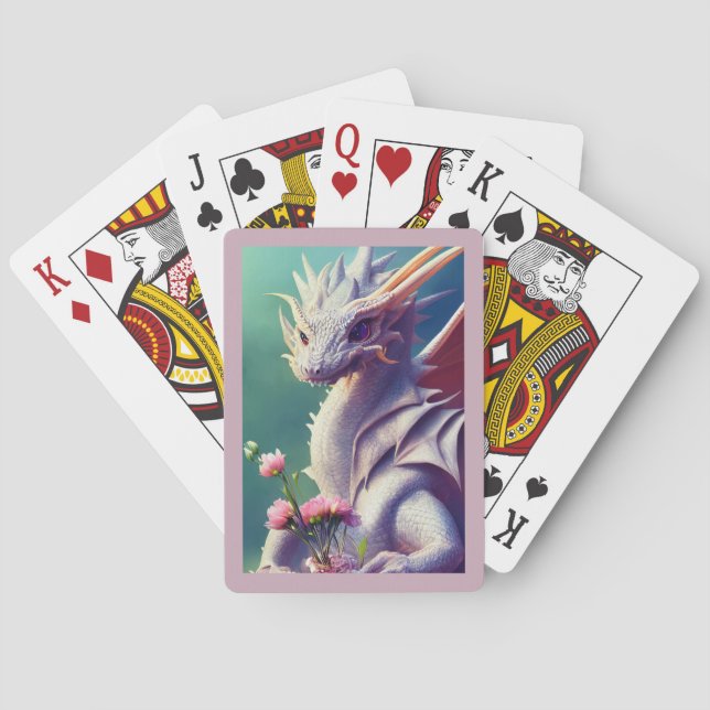 White Dragon with Flowers Playing Cards Spielkarten (Rückseite)