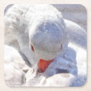 White Duck Preening Art Rechteckiger Pappuntersetzer