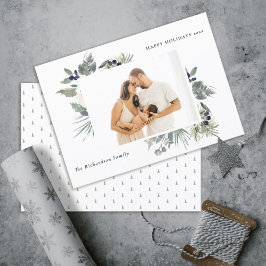 White Dusky Green Christmas Foliage Foto Happy Feiertagskarte