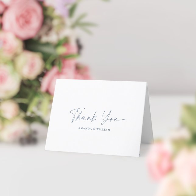 White & Dusty Blue Wedding Dankeschön Karte (Von Creator hochgeladen)