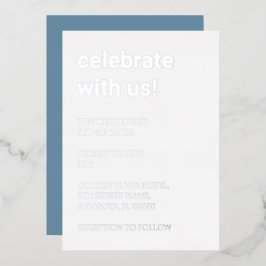 White Dusty Blue Wedding Silver Foil Einladung