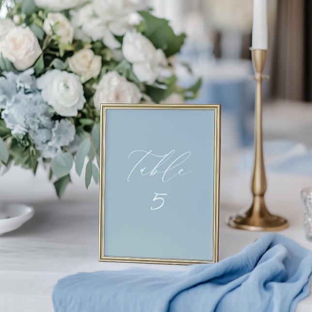 White & Dusty Blue Wedding Tischnummer Card (White & Dusty Blue Wedding Table Number Card)