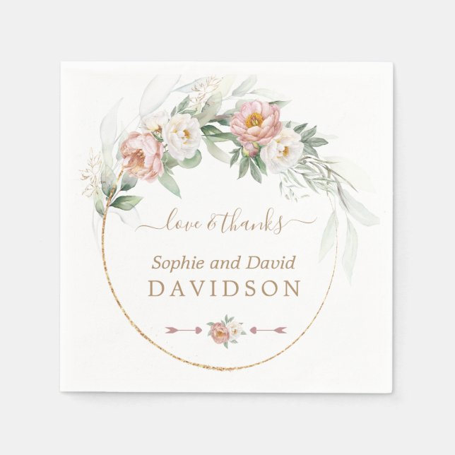 White Dusty Rose Blumengrün Hochzeit Serviette (Vorderseite)