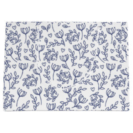 White Easter Gift Bag with Blue Floral Pattern Große Geschenktüte