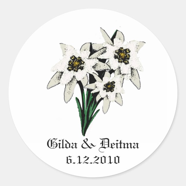 White Edelweiss Wedding Stickers (Vorderseite)