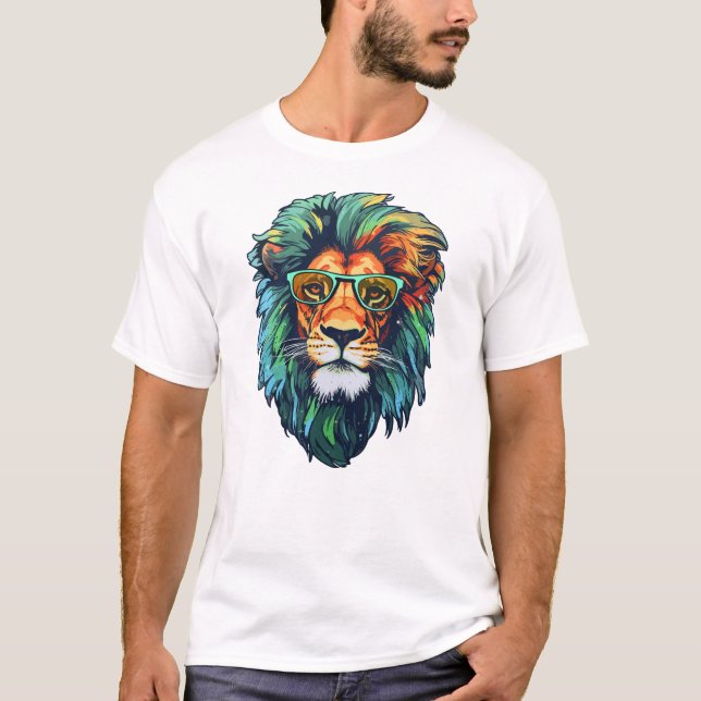 White Editable Man T - Shirt - Lion (Vorderseite)