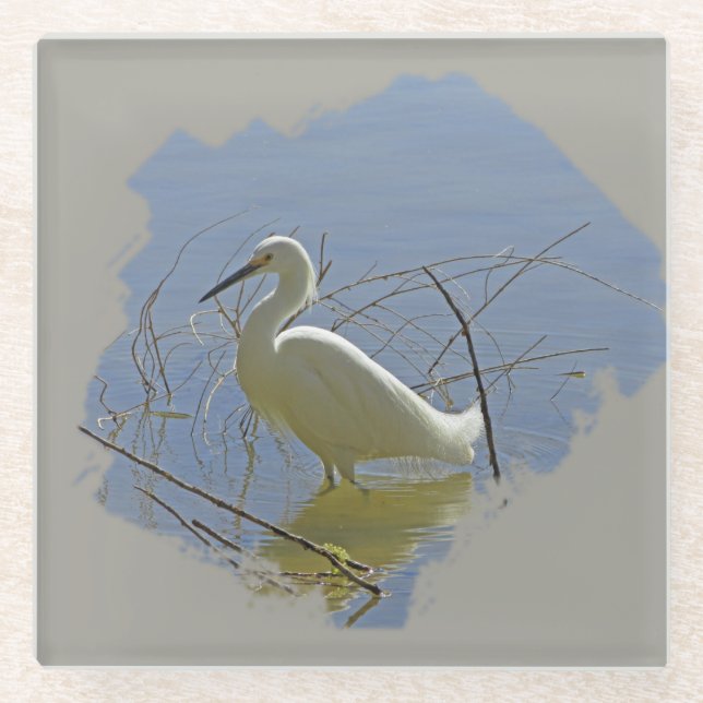 White Egret Foto Elegant Bird Calm Water Nature Glasuntersetzer (Vorderseite)