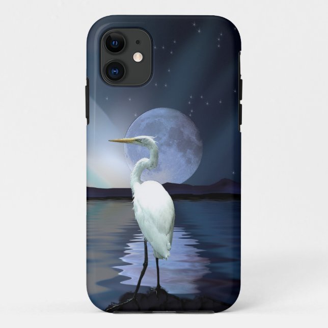 White Egret & Moon Fantasy Wildlife Art Phone Case (Rückseite)