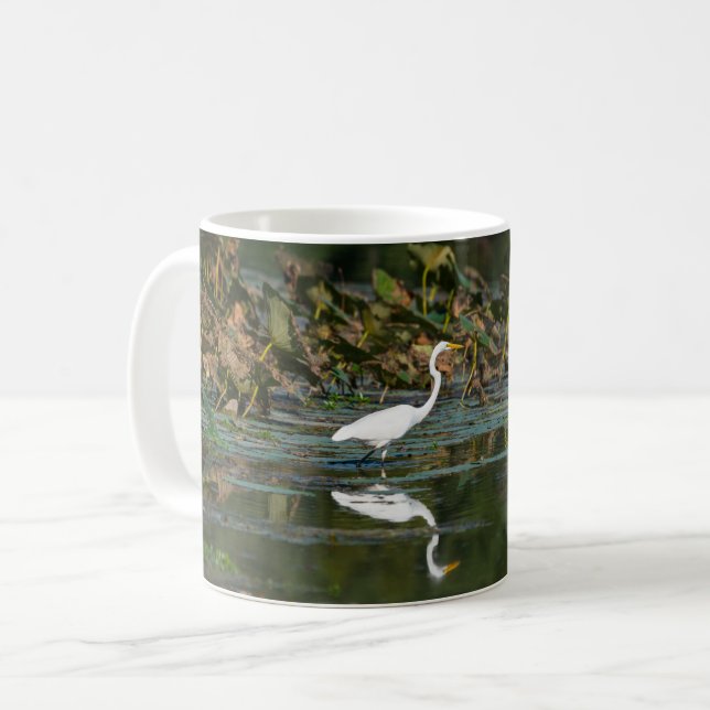 White Egret Reflection Tasse (Vorderseite Links)
