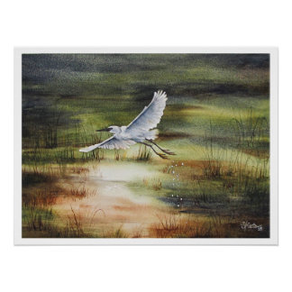 White Egret Watercolor Poster