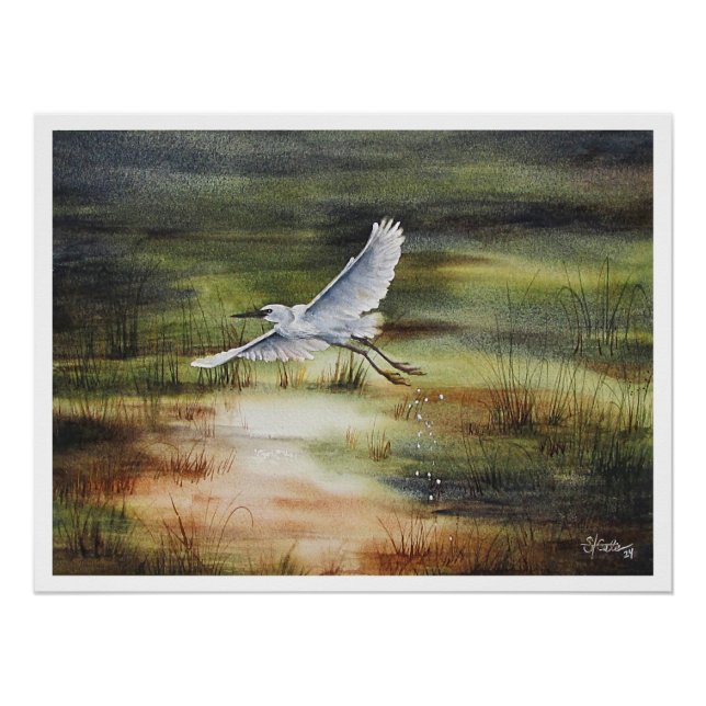 White Egret Watercolor Poster (Vorderseite)