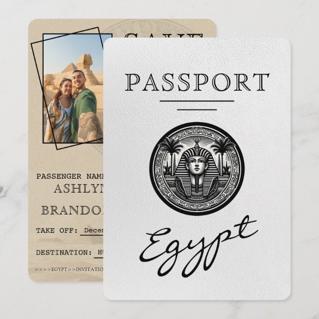 White Egypt Passport Wedding Save the Date (Vorne/Hinten)