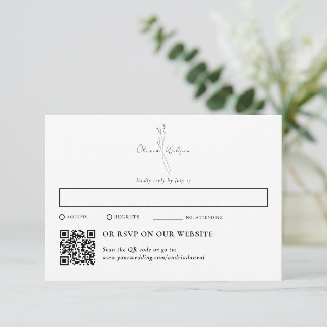 White Elegant Botanical Traditional & QR Code RSVP Karte (Stehend Vorderseite)