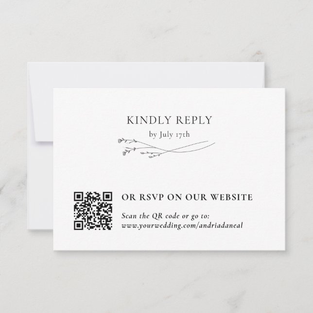 White Elegant Botanical Traditional & QR Code RSVP Karte (Vorderseite)