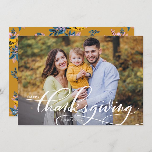 White Elegant Calligraphy Happy Thanksgiving Foto (Vorne/Hinten)