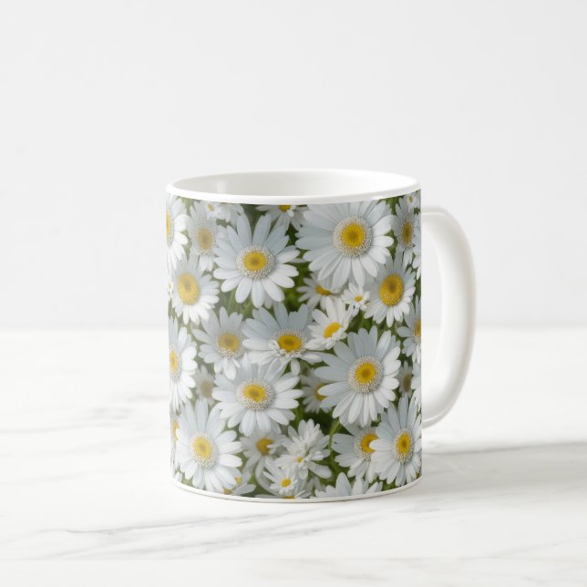 White Elegant Daisies Kaffeetasse (VorderseiteRechts)
