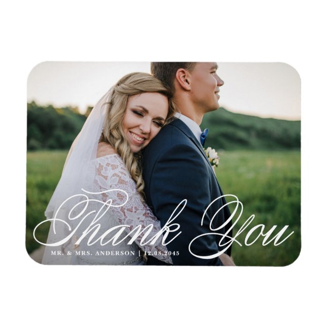 White Elegant Foto Wedding Vielen Dank Magnet