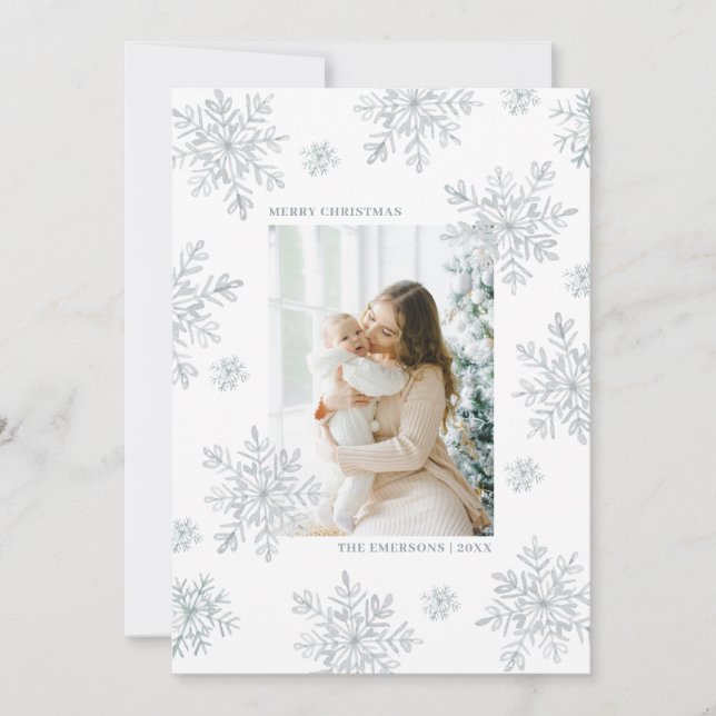 White Elegant Frohe Weihnachts Snowflake Card (Vorderseite)