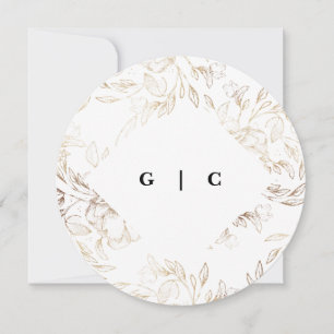 White Elegant Gezeichnet Botanical Monogram Weddin Einladung